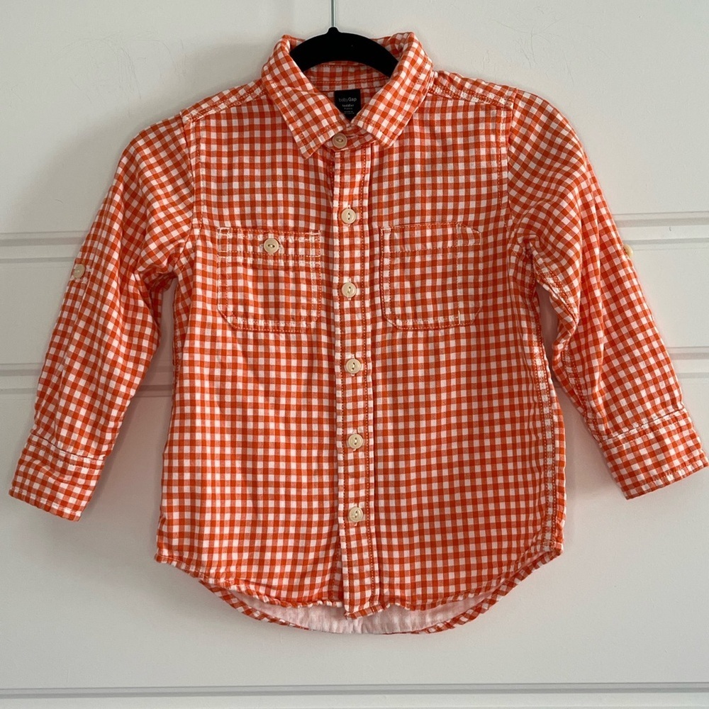 Baby Gap 100% Cotton Orange White Boys Button Down Shirt Size 3Yrs Fall Autumn